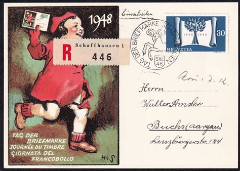 Schweiz Tag Der Briefmarke 1948 Schaffhausen Portogerechte R Karte