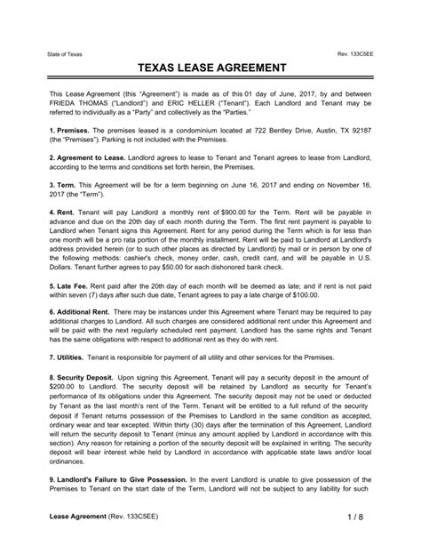 Rental Agreement Texas Template