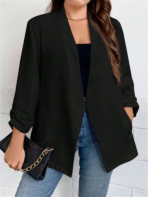 Shein Essnce Plus Ruched Sleeve Open Front Blazer Shein Usa