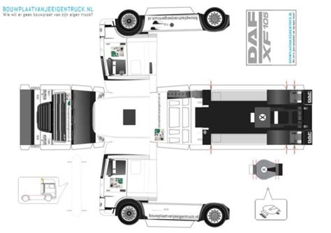 Bouwplaatvanjeeigentruck Daf Xf 105 Super Space Cab Truck Papieren Modellen Vrachtwagens