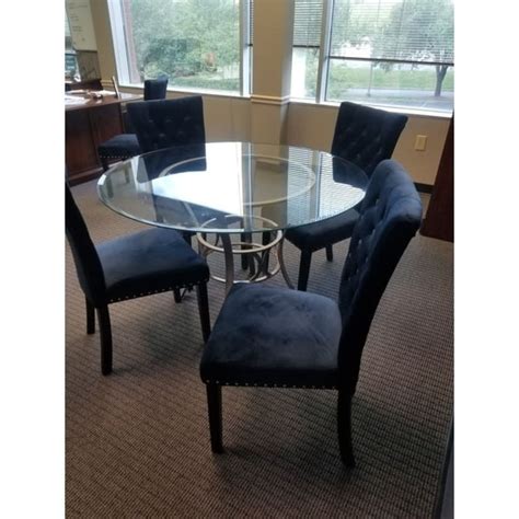 48 Round Glass Dining Table With Crescent Style Metal Frame 48w X 48d X 295h 48w X 48