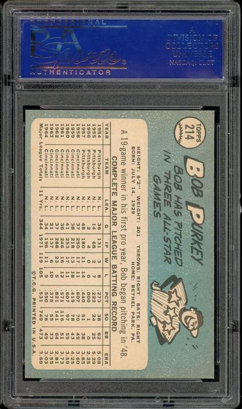 1965 Topps Baseball 214 Bob Purkey PSA 9 EBay