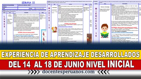 Experiencia De Aprendizaje Desarrollados Del Al De Junio Nivel