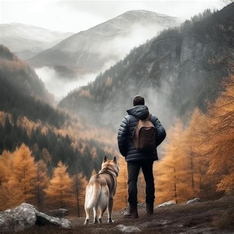 Premium Photo | Man hiking with dog