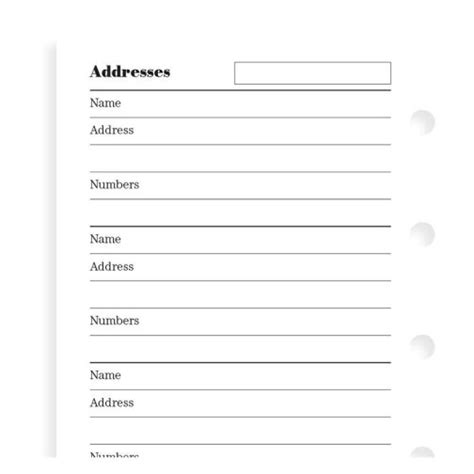 Filofax Mini Name Address And Telephone Number Refill Colemans