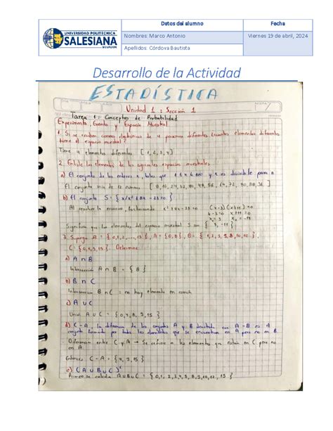 Córdova Marco Estadística U1 S1 Probabilidad y Estadística Datos