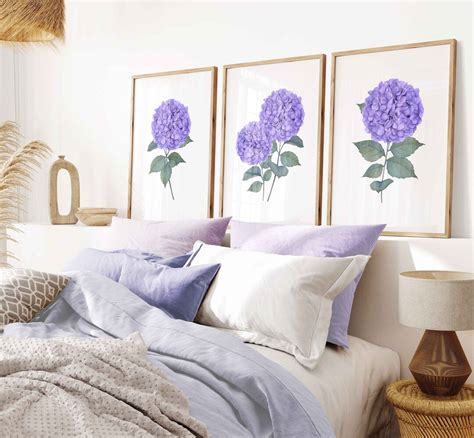 Hortensie Print 3er Set Lila Aquarell Botanische Druckbare Wand Kunst