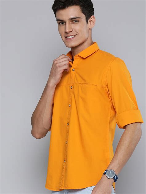 Buy Mast Harbour Men Mustard Yellow Slim Fit Pure Cotton Casual Shirt