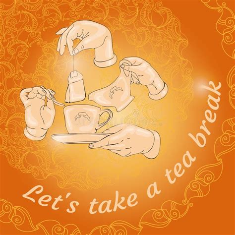 Cup Hands And Words Let S Take A Tea Break Stock Vector