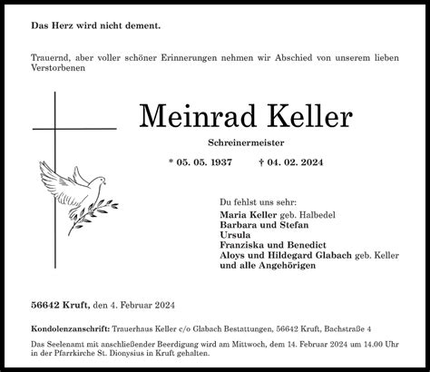 Traueranzeigen Von Meinrad Keller Rz Trauer De