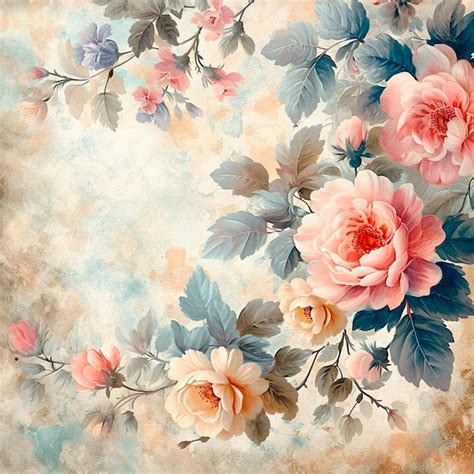 Premium Photo Vintage Floral Wallpaper With Pink Roses