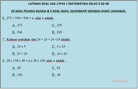 BERLATIH Menyelesaikan Soal Matematika Kelas 3 Semester 1 Yang Dapat