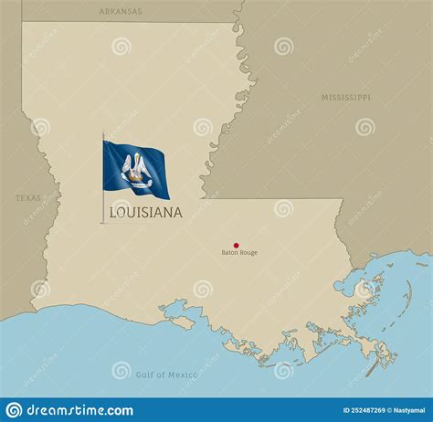 Mapa Del Estado Federal De Louisiana Estados Unidos Con Bandera