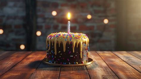 Premium Photo D Birthday Cake With Lit Candle On Top