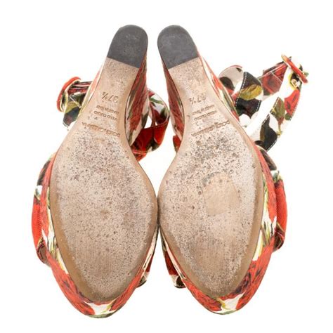 Dolce And Gabbana Multicolor Floral Printed Fabric Platform Wedge