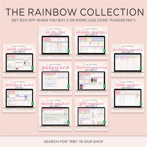 Rainbow Habit Tracker Spreadsheet Digital Goal Planner Productivity