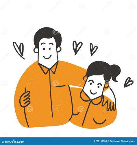 Hand Drawn Doodle Man And Woman Hug Each Other With Love Stock Vector