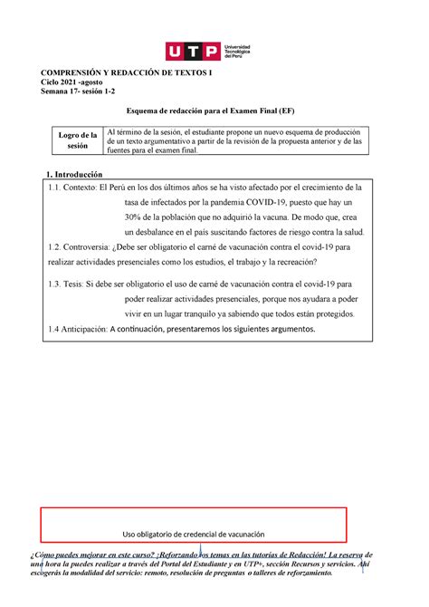 S17 s1 s2 Esquema para EF Resuelto Esquema COMPRENSIÓN Y REDACCIÓN DE