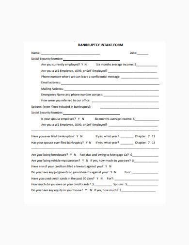 FREE 10 Bankruptcy Intake Form Samples In PDF MS Word