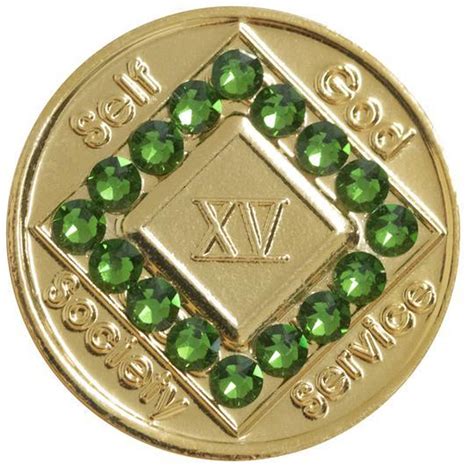 Na Gold Bling Recovery Medallion Green Crystals Anniversary Coin