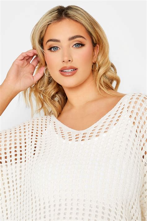 Yours Curve Plus Size White Crochet Short Sleeve Top Yours Clothing