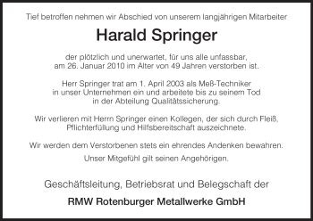 Traueranzeigen Von Harald Springer Trauer Hna De