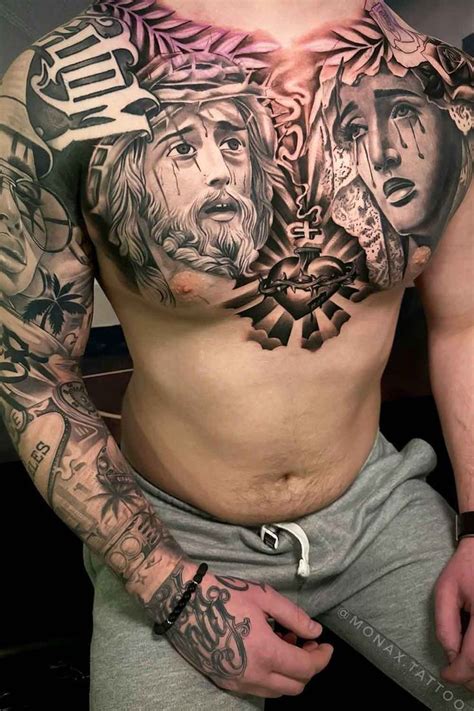 Tatuagem De Jesus E Maria No Peitoral Em 2024 Tatuagem Masculina