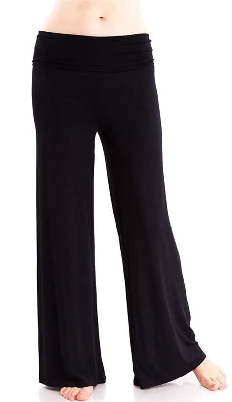 Black Ladies Wide Leg Yoga Pants Fold Over Stretch Waist