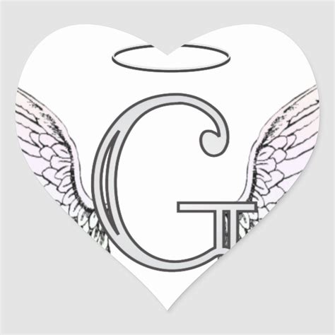 Letter G Initial Monogram With Angel Wings Halo Heart Sticker