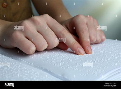 Blind Woman Read Book Written In Braille Stock Photo Alamy