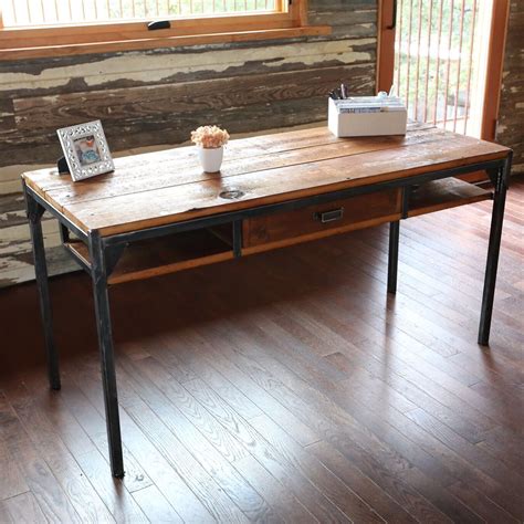 Hand Crafted Reclaimed Wood And Steel Desk By Metalworks