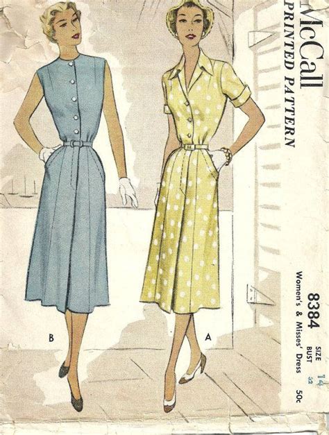 McCall 8384 Vintage 50s Sewing Pattern Dress Bust 42 Etsy