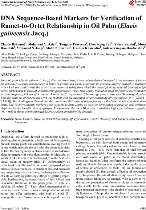 Dna Sequence Based Markers For Verification Of Ramet To Ortet