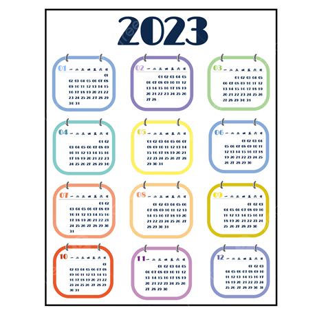 Calendario 2023 Colorido Simple Cuadrado Geométrico Calendario Anual Png 2023 Calendario