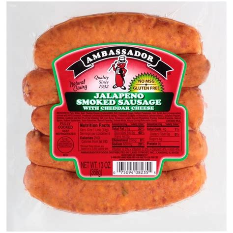 Ambassador Natural Casing Jalapeno With Cheddar Cheese Smoked Sausage