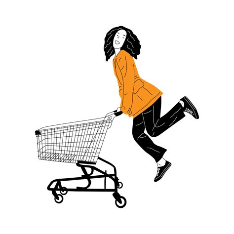 Illustration Of Girl Posing With Shopping Cart Girl Jumping 10820611