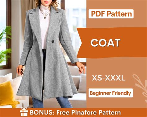 coat pattern winter coat sewing pattern long coat  pattern winter