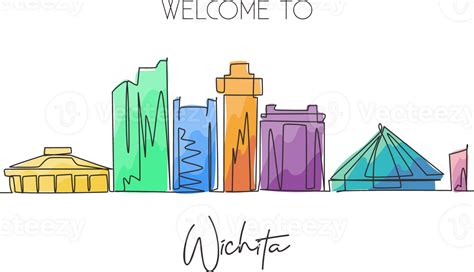 One single line drawing of Wichita city skyline, Kansas, USA. Town ...