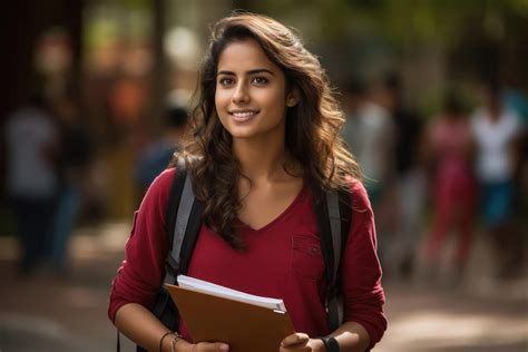 Premium Photo Young Indian College Girl Holding Backpack And Books And Giving Happy Expression