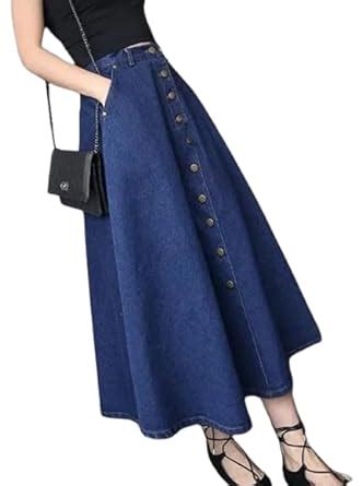 Buy Tripursundari Fashion Women Navy Blue Buttoned A Line Maxi Denim