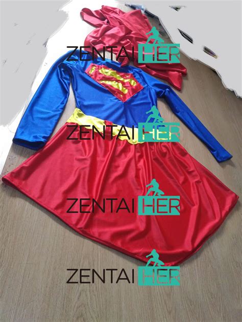 Sexy Adult Superhero Classical Supergirl Costume Halloween Lycra Spandex Bodysuit Women Sg102