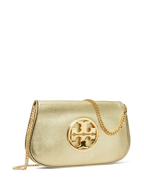 Tory Burch Reva Leather Shoulder Bag Gold Farfetch Uk