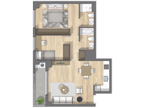 The Floor Plan Of A Two Bedroom Apartment With An Attached Kitchen And