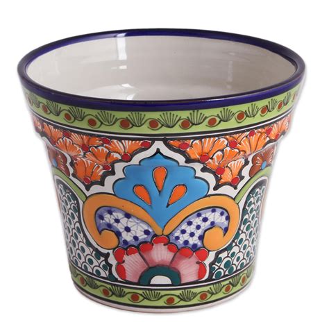 Hand Painted Ceramic Flower Pot From Mexico Bright Talavera Novica