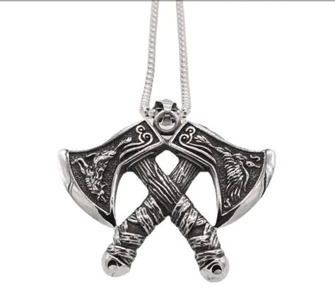 Collar Doble Hachas Vikingas Viking Axe Valentía y Fuerza Acero