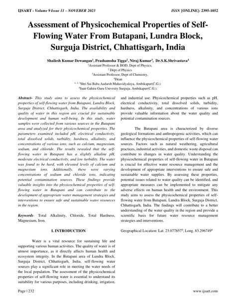 PDF Assessment Of Physicochemical Properties Of Self Flowing Water