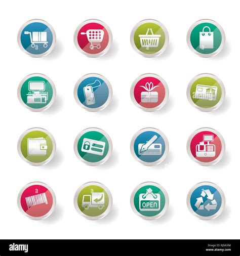 Stylized Simple Online Shop Icons Over Colored Background Vector Icon
