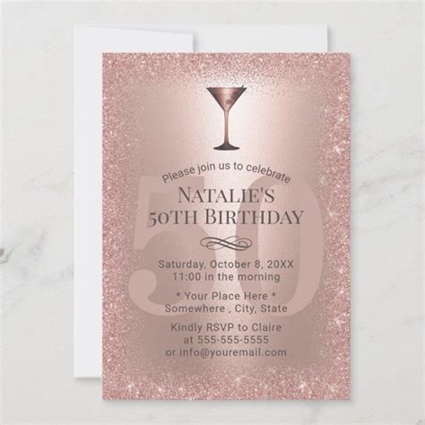 Modern Rose Gold Glitter 50th Birthday Cocktail Invitation Zazzle Artofit