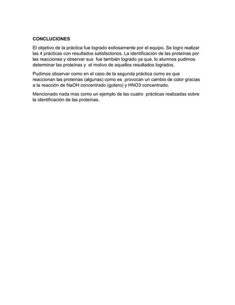 Reporte De Practica De Identificacion De Proteinas Pdf