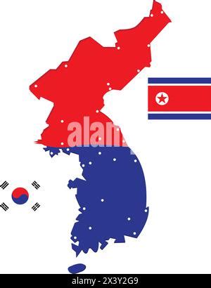 North Korea Map With Flag In Magnifying Glass On Transparent Background